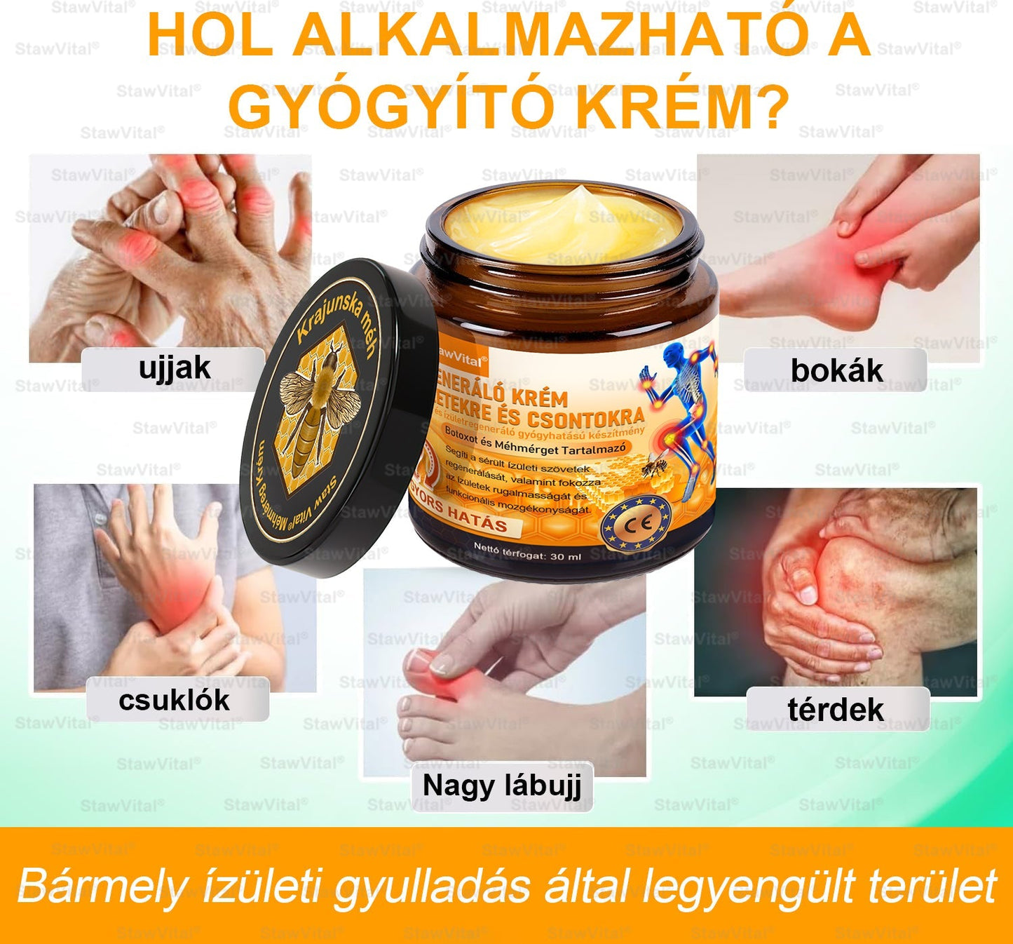 🟢 𝑺𝒕𝒂𝒘𝑽𝒊𝒕𝒂𝒍® Botoxot és Méhmérget Tartalmazó Regeneráló Krém Ízületekre és Csontokra | Ortopédiai problémák és ízületi fájdalmak célzott kezelésére🍀🍀